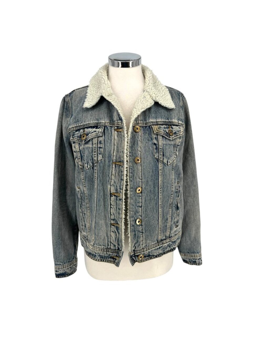 Articles Of Society Sherpa-Lined Denim Trucker Jacket Light Wash Size Large